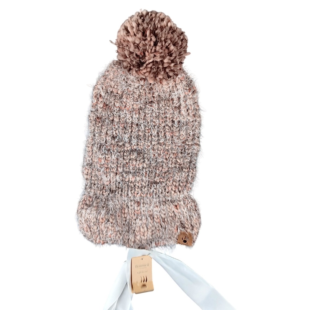 Bearpaw Hat Knit Pom Pom One Size Fits Most Winter Warm Fuzzy Beige